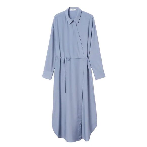 Mango Wrap Satin Dress Blue New - Picture 4 of 9